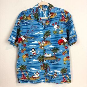 Aloha Republic Snowman Christmas Hawaiian Shirt Blue M